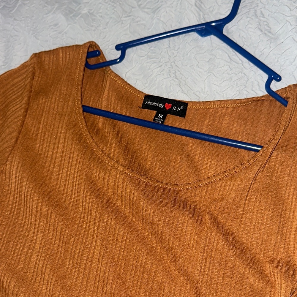 Ribbed Short Sleeve Mini Dress - Rust - Picture 3 of 3